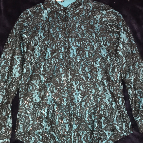 Black and turquoise zip up shirt - Picture 1 of 1
